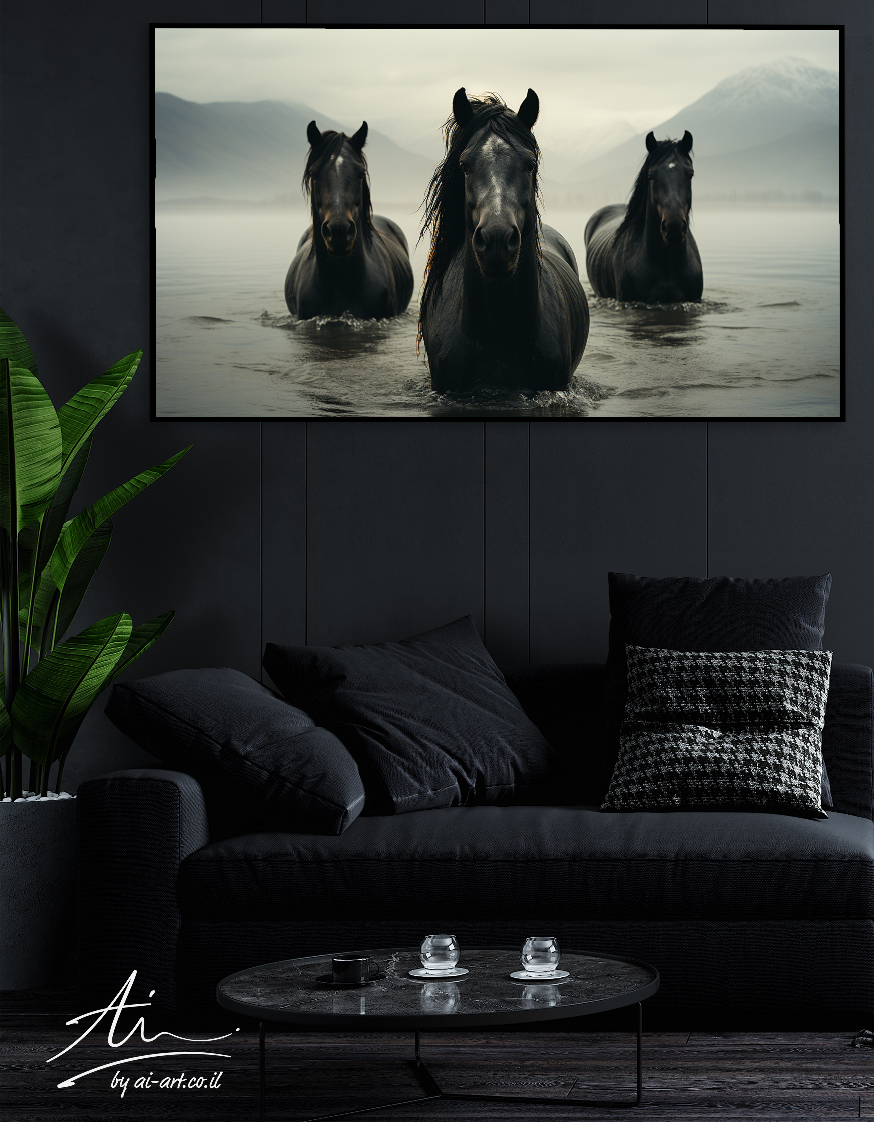 Tempest Trot: Horses Galloping Amidst Ocean's Fury Tempest Trot: Horses Galloping Amidst Ocean's Fury